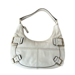 Michael Kors Leather Off White/Cream Colored Small Hobo Purse Buckle Accents
